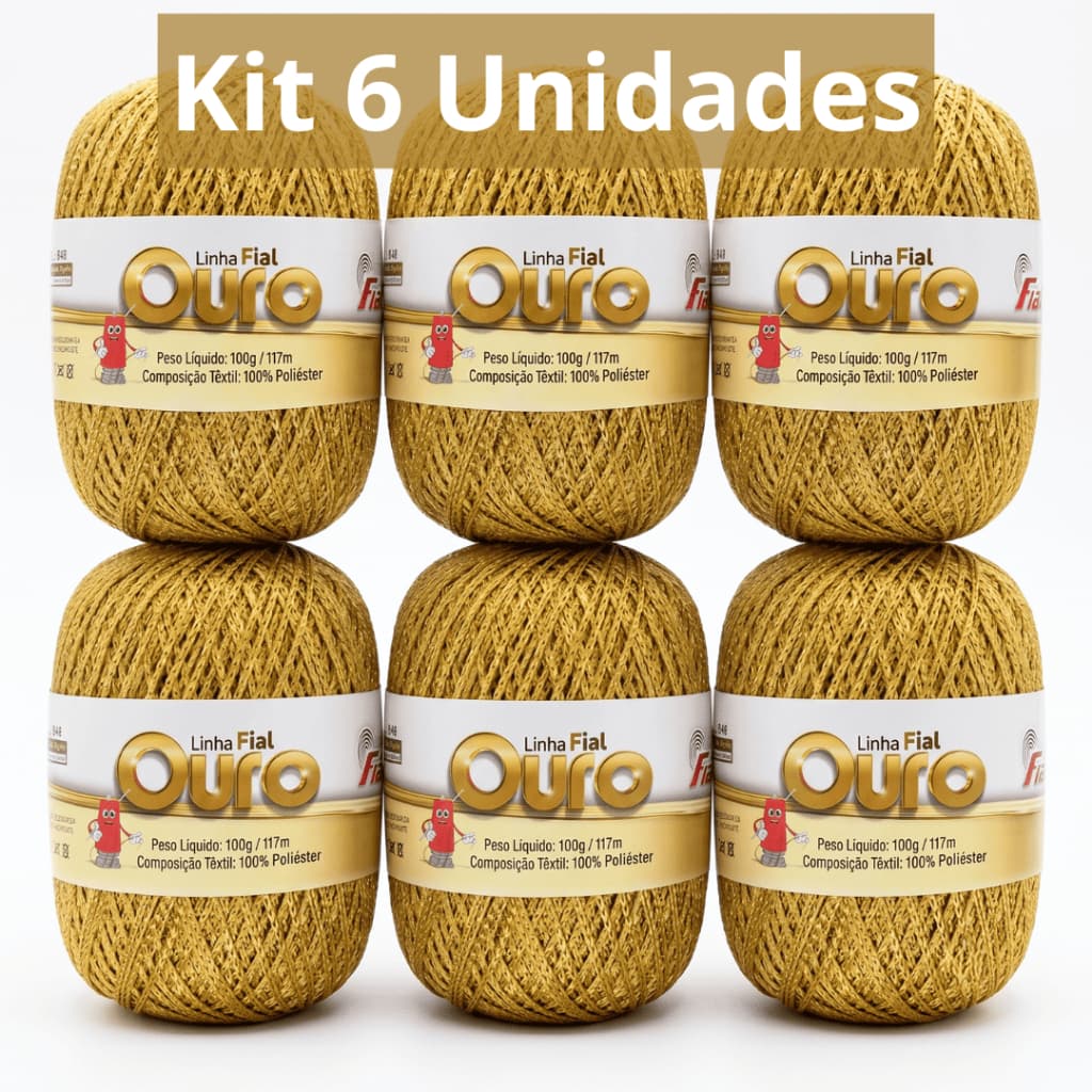 Kit 6 Fio Ouro Fial 100g Para Crochê Amigurumi e Acabamentos Brilhantes