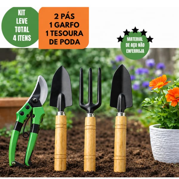 Kit Completo de Jardinagem 4 Peças com Tesoura de Poda conjunto para jardim flor plantas ferramentas para areia adubo