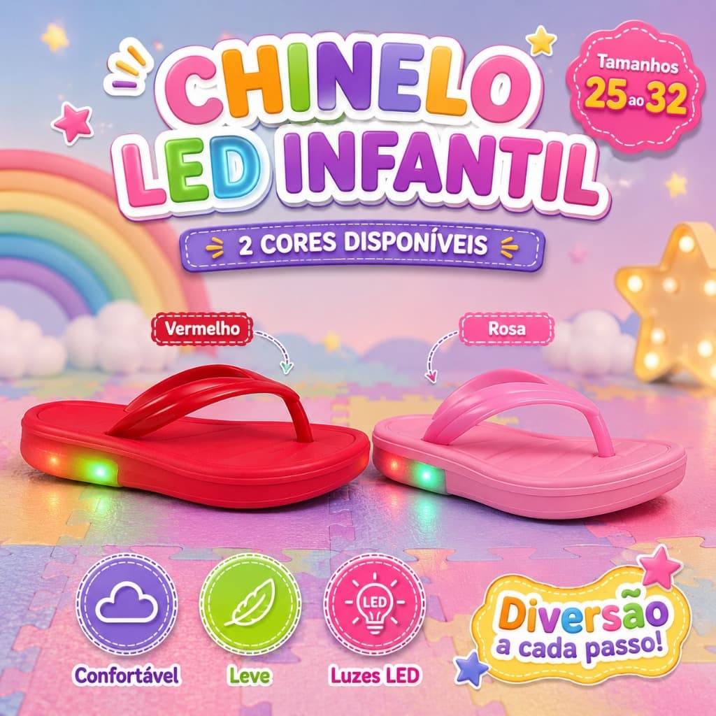 Chinelo Infantil Led Confortável  Divertido Dia a Dia Lançamento Promoção