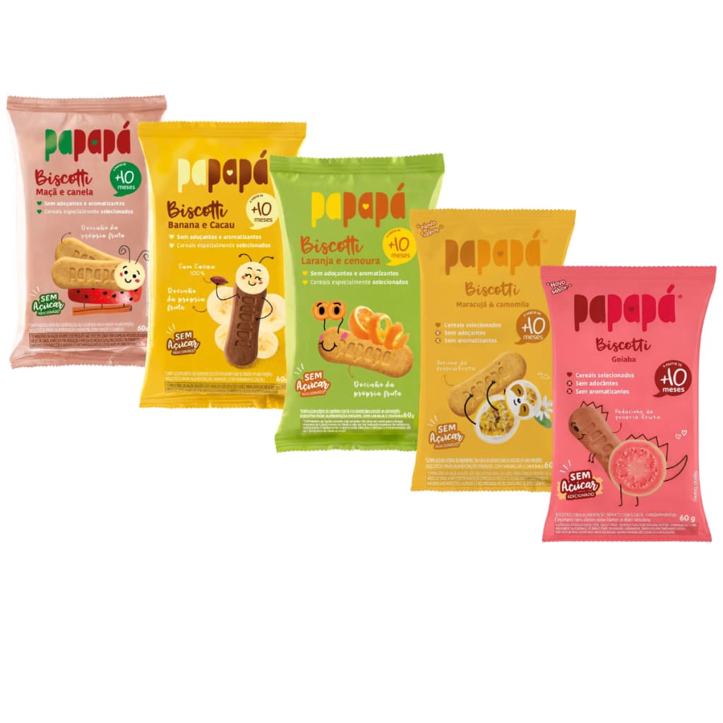 Kit 5 - Biscoito Infantil Clean Label (apenas ingredientes que você reconhece) Biscotti Papapá  Zero açucar - 60g