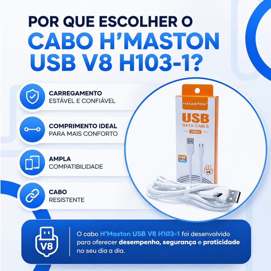 Cabo USB para V8 H103-1 Cabo De Carregador Rápido Para Celular Tablet Carregamento Estável
