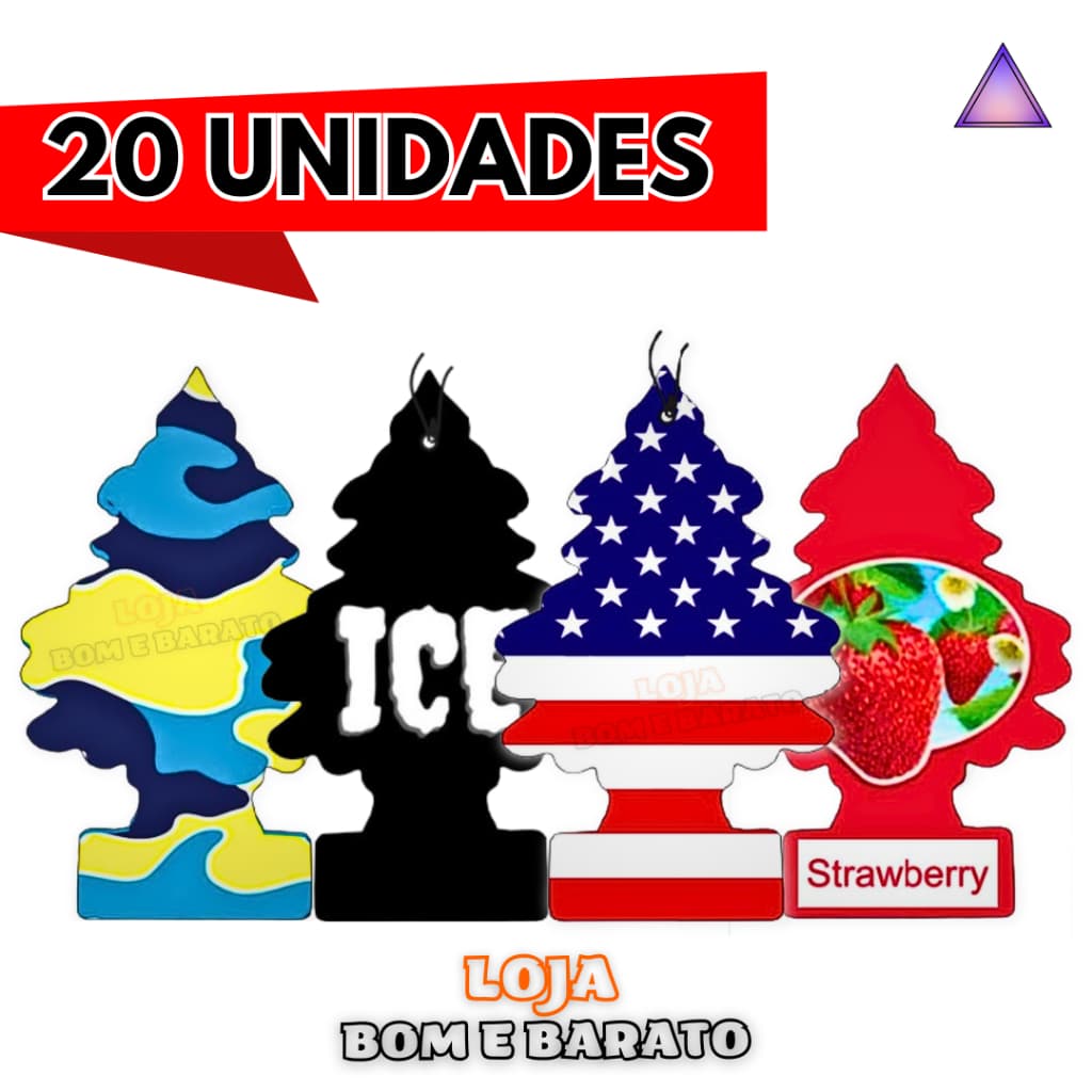 KIT 20 UNIDADES Pinheiros Aromatizante Automotivo Cheirinho para Carro e Ambientes - Bom e Barato