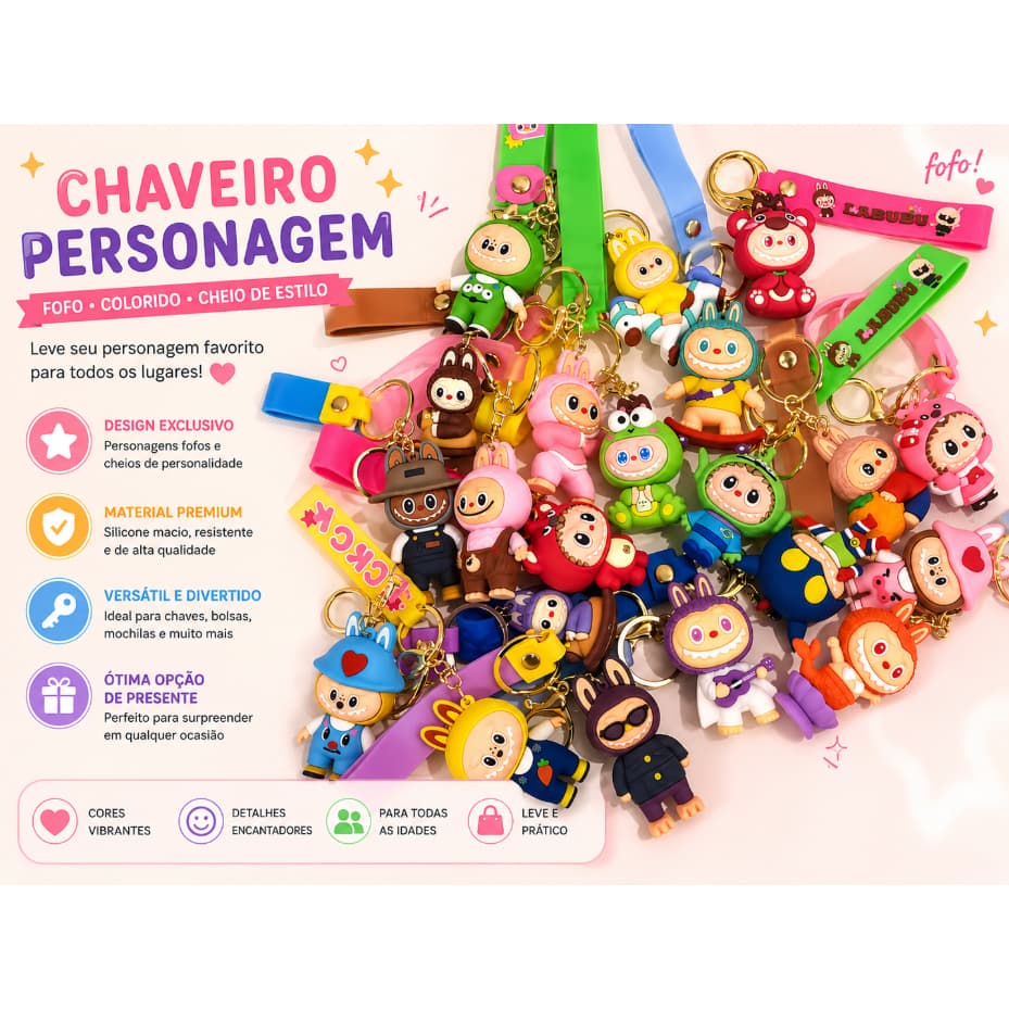 kit 3  CHAVEIRO  Top - Chaveiro 3D - Chaveiros Fofos  Modelos enviados aleatoriamente.