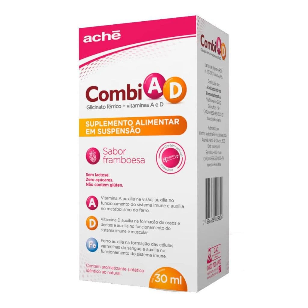 Combi AD 30ml +15ml Grátis Suplemento Infantil com Ferro, Vitamina A + D Framboesa