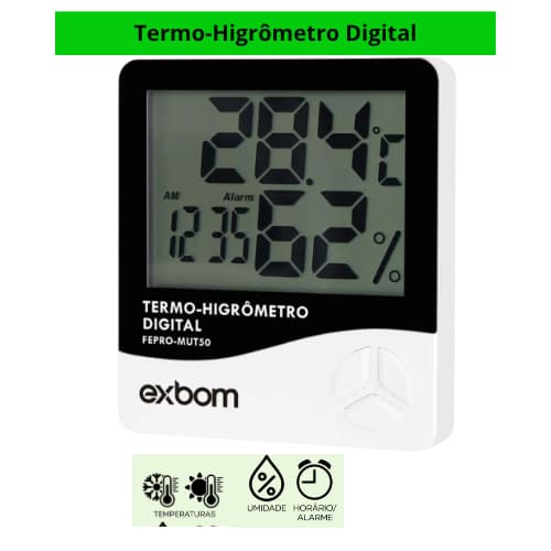 Termo-Higrômetro Digital Termômetro Medição de Umidade e Temperatura EXBOM