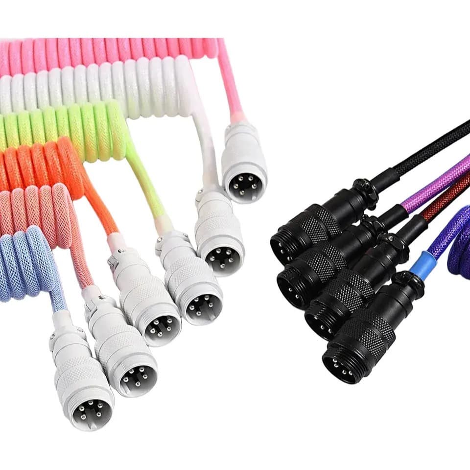 Cabo Coiled USB C para Teclado Mecânico Tipo C Conector Aviador Malha Dupla Resistente 2.1 m