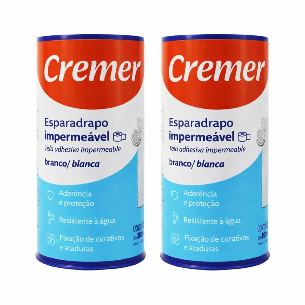 KIT 2 Esparadrapo Impermeável Hipoalérgico Branco 10cm X 4,5m - Cremer