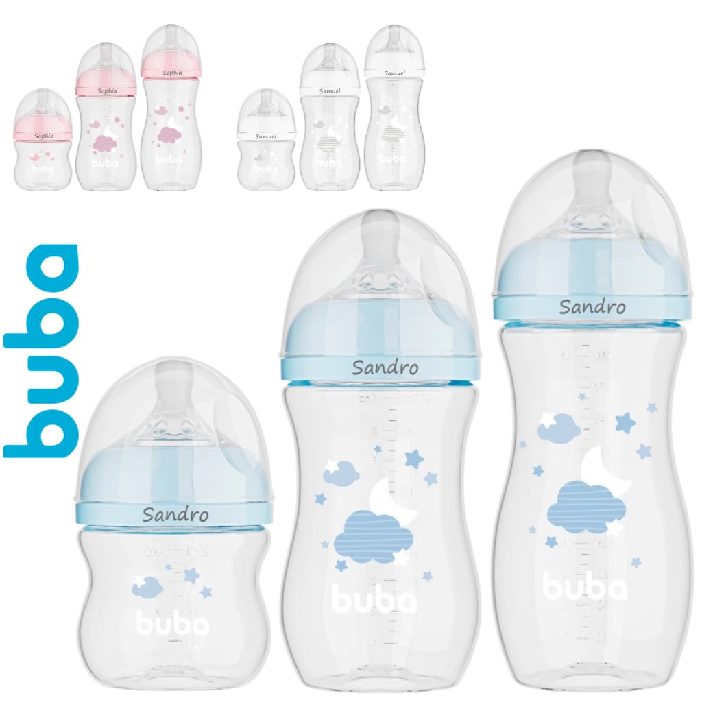 Kit 3 Mamadeiras Buba Easy Flow Nuvem 120ml 270ml 330ml Personalizada Nome Bebê Laser