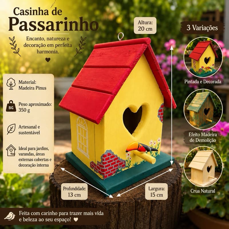 CASINHA DE PASSARINHO EM MADEIRA ARTESANAL CASINHA PASSARINHO DECORATIVA CASINHA DE MADEIRA