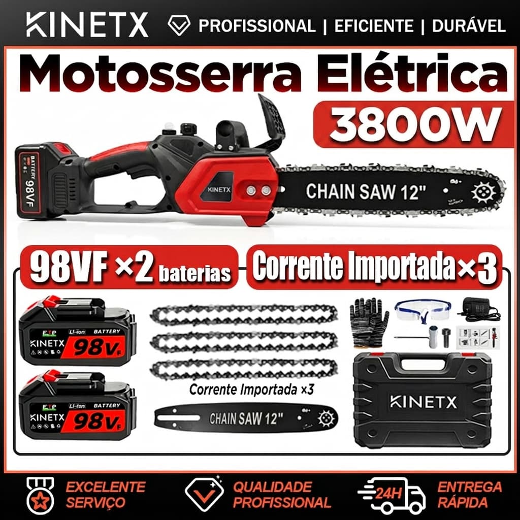 Motosserra Elétrica Sem Fio Profissional 21V 3 Importada 3800W Portátil Motor Brushless Potente 12inch