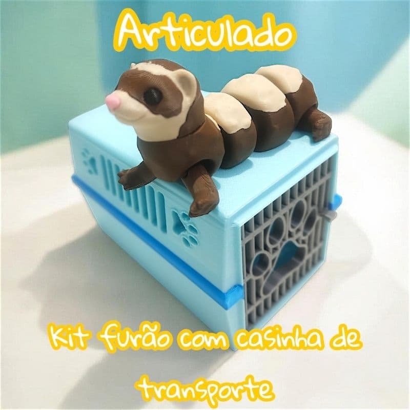 kit mini pet furão com casinha para  transporte brinquedo sensorial mini pet articulado