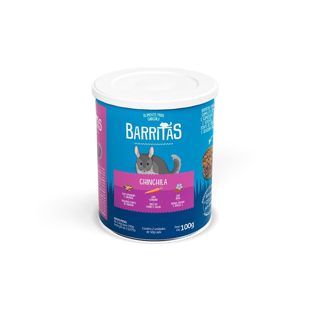 Kit 2 Barrita Para Chinchila Zootekna Petisco Snack Saudável Lata com 2 Unidades de 100g