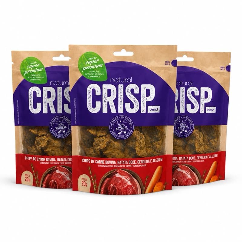 Kit 3 Petisco Natural Crisp Blend Cães Snack Premium 20g Original Petisco Natural