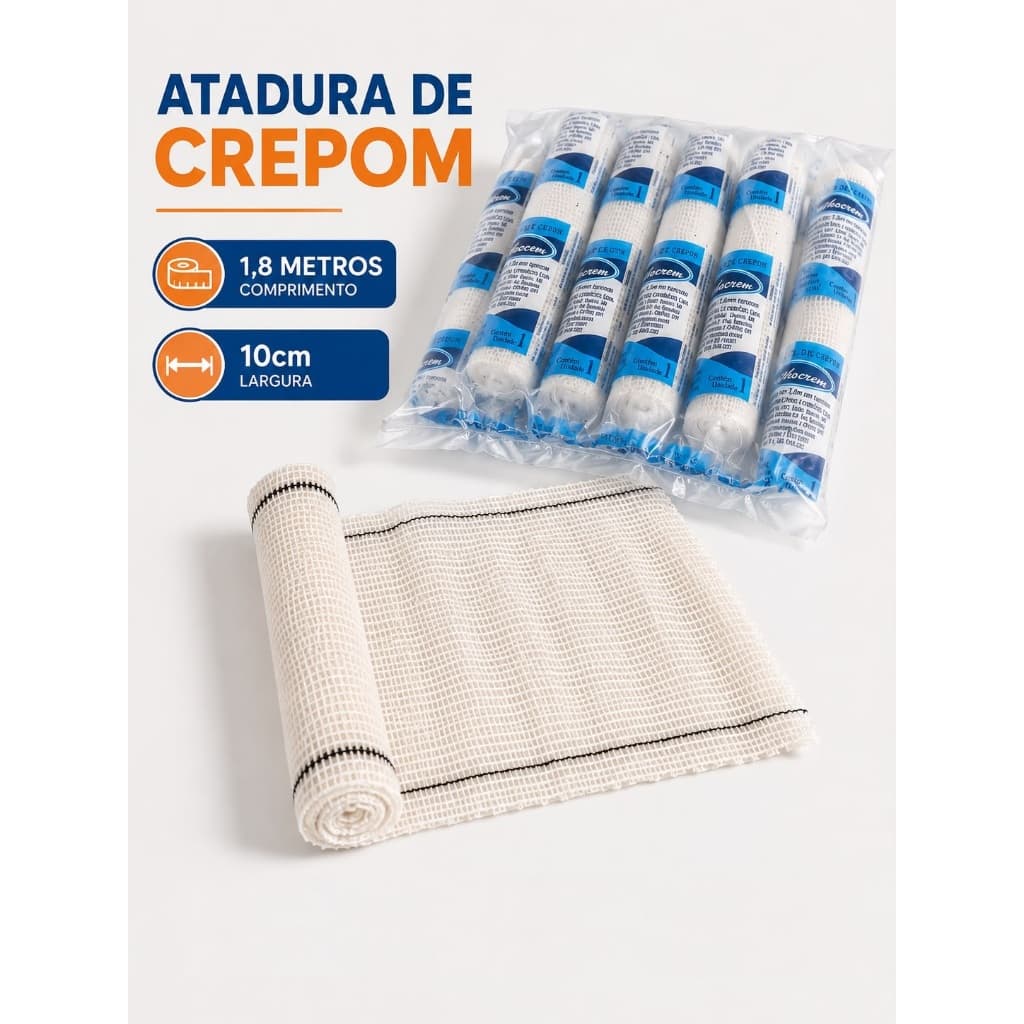 Kit 24un Atadura Crepom Crepe Curativo 10 cm x 180M Alta Qualidade Absorção Elasticidade