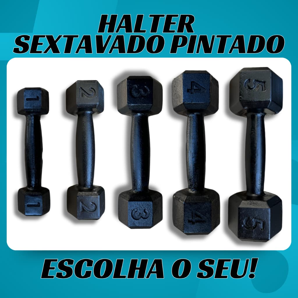 Halter Sextavado Pintado - 1 Unidade -1kg a 5kg- Peso de Academia