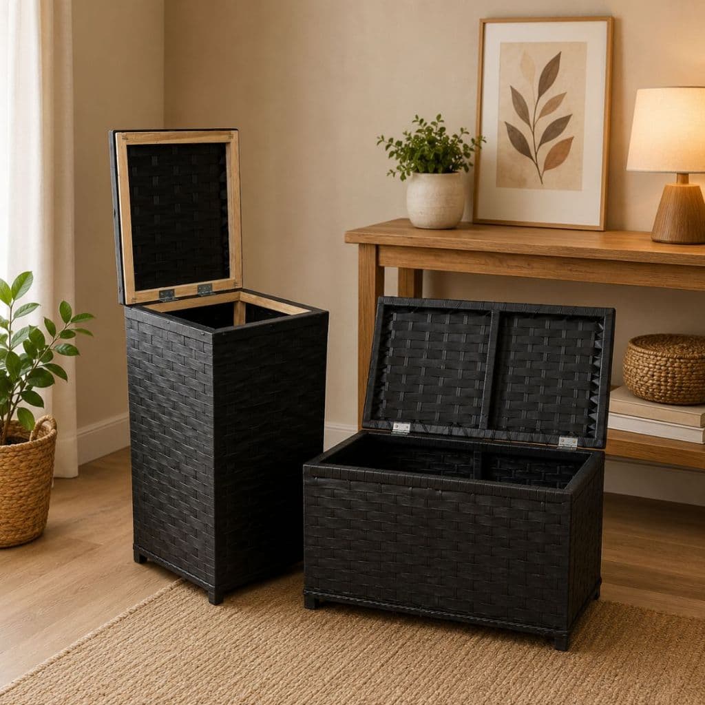 Kit Cesto De Roupa Suja + Baú Organizador Multiuso Casa Lavanderia Quarto Banheiro C/ Tampa 30x60cm