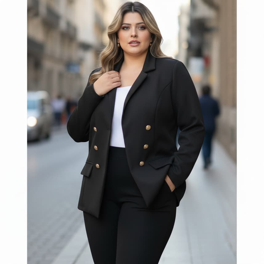 Blazer Alfaiataria Plus Size P -G3 Feminino Casaco Social Sem Forrado 6 Botões Bolsos Falsos