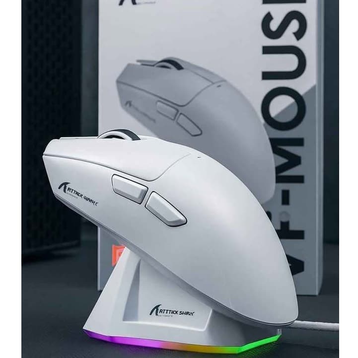 Mouse Attack Shark X11 Sem Fio Bluetooth 2.4G/BT5.0 22000 DPI  RGB Gamer Para PC Branco e Preto