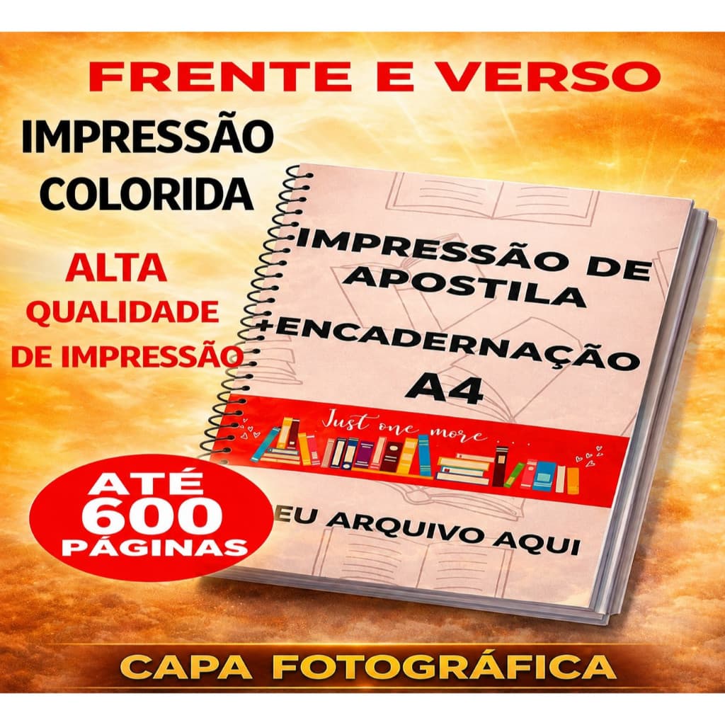 Impressão Apostila de 20 até 600 páginas 75gr A4  Colorida com Encadernação - FRENTE E VERSO