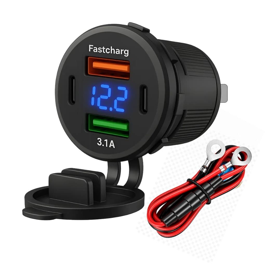 Tomada Carregador USB Veicular 4 Entradas 2 Porta QC 3.0 2 Portas PD 3.0 12V P/ Carro Barco Moto