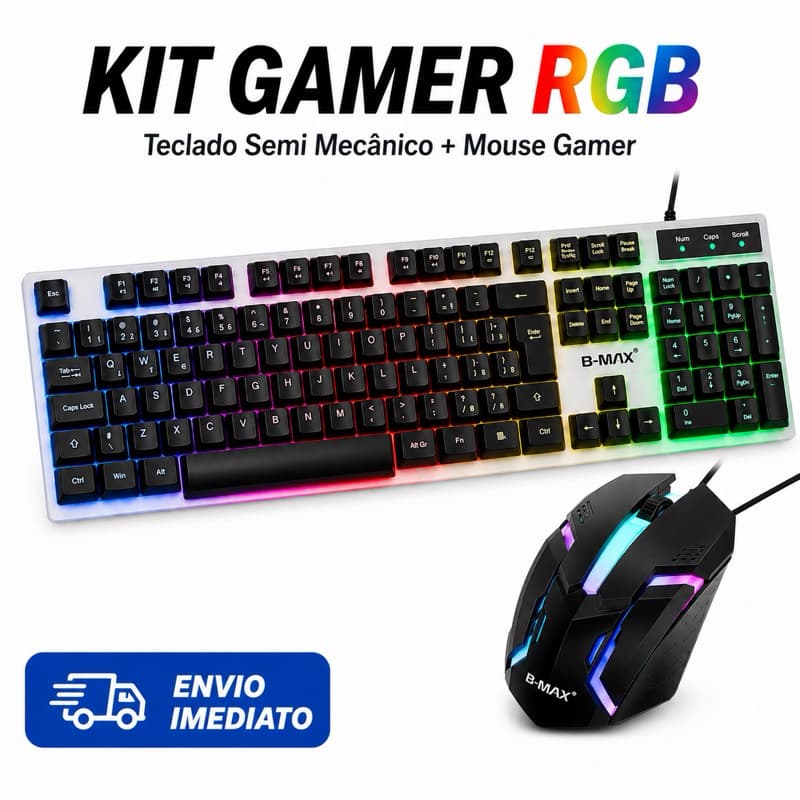 Kit Gamer Teclado e Mouse USB RGB Iluminado para PC e Notebook Jogos