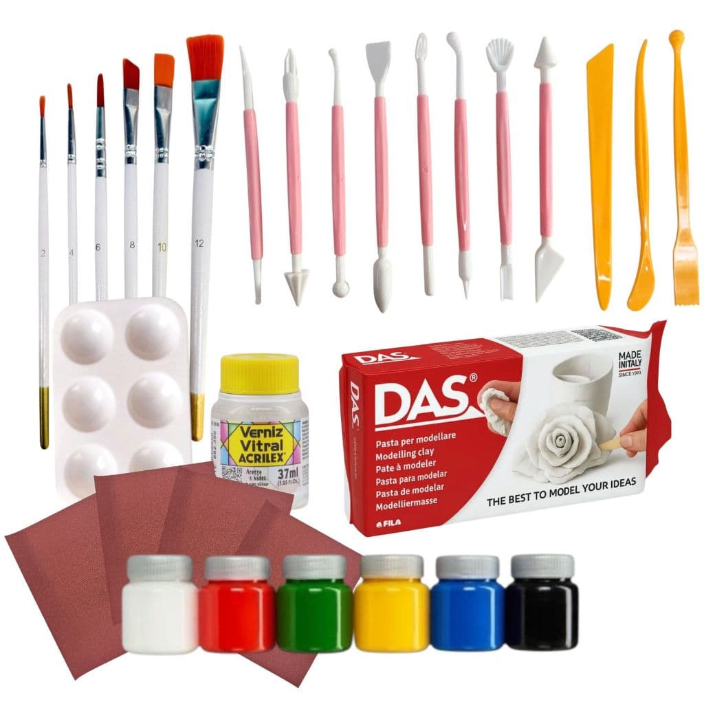 Kit Cerâmica Fria Das + Tintas + Verniz Vitral + Ferramentas + Pinceis + Godê Paleta + Lixas Completo