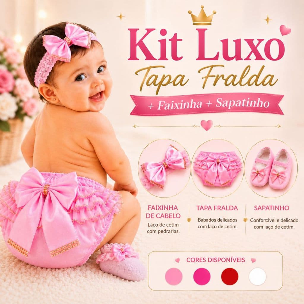 Kit Bebê 2 3 e 5 Peças Tapa Fralda Sapatinho Kit Maternidade Recém Nascido Menino Menina Envio Imediato