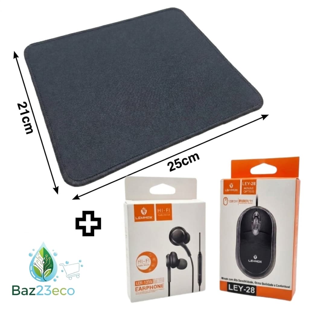 Kit Mouse USB com Fio + Mouse Pad Gamer Antiderrapante + Fone de Ouvido com Microfone para Notebook PC Desktop Gamer