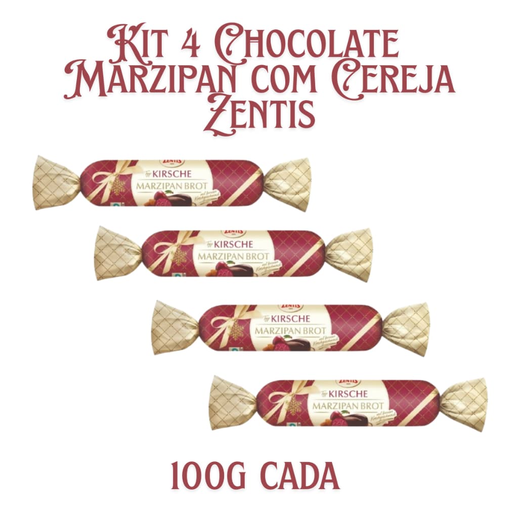 KIT 4 Chocolates Baguete Marzipan com Cereja e Chocolate Puro Zentis 100g