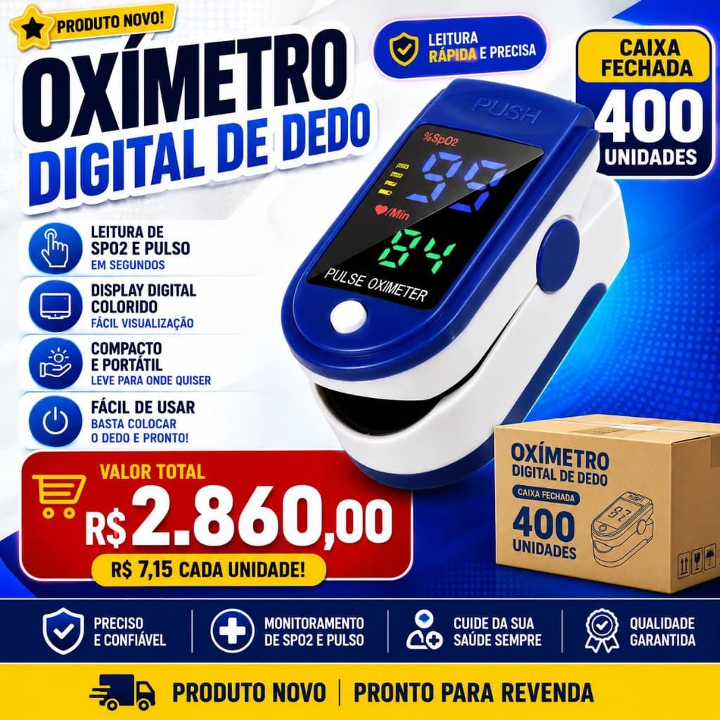 Caixa Fechada 400 Unidades Oxímetro Digital de Dedo Medidor SpO2 e Pulso