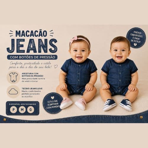 Macacão Bebê Infantil Confortável Algodão Macio com Botões | Roupa Bebê Menino Menina Enxoval +1BB