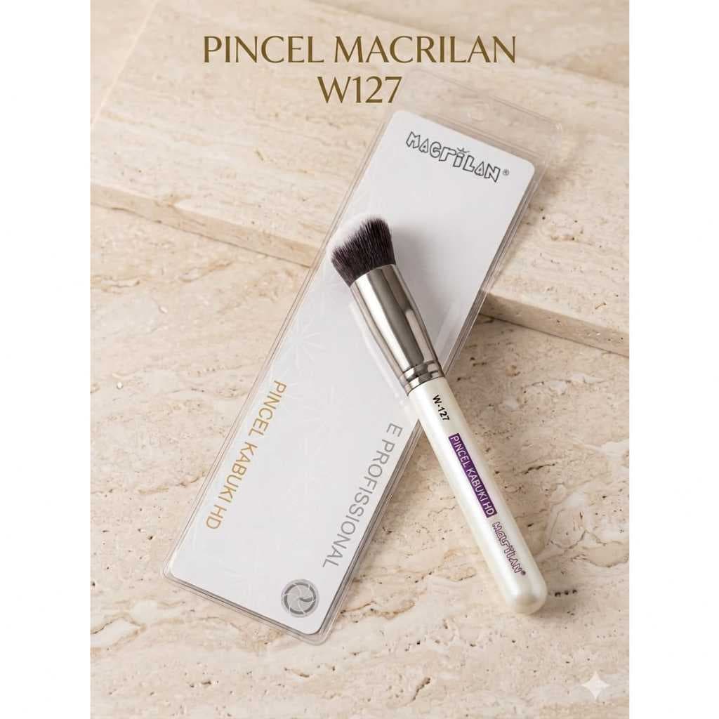 PINCEL PROFISSIONAL MAQUIAGEM KABUKI HD APLICAÇÃO PRIMER BASE LIQUIDA CREMOSA BB CREAM TODA FACE MACRILAN W 127