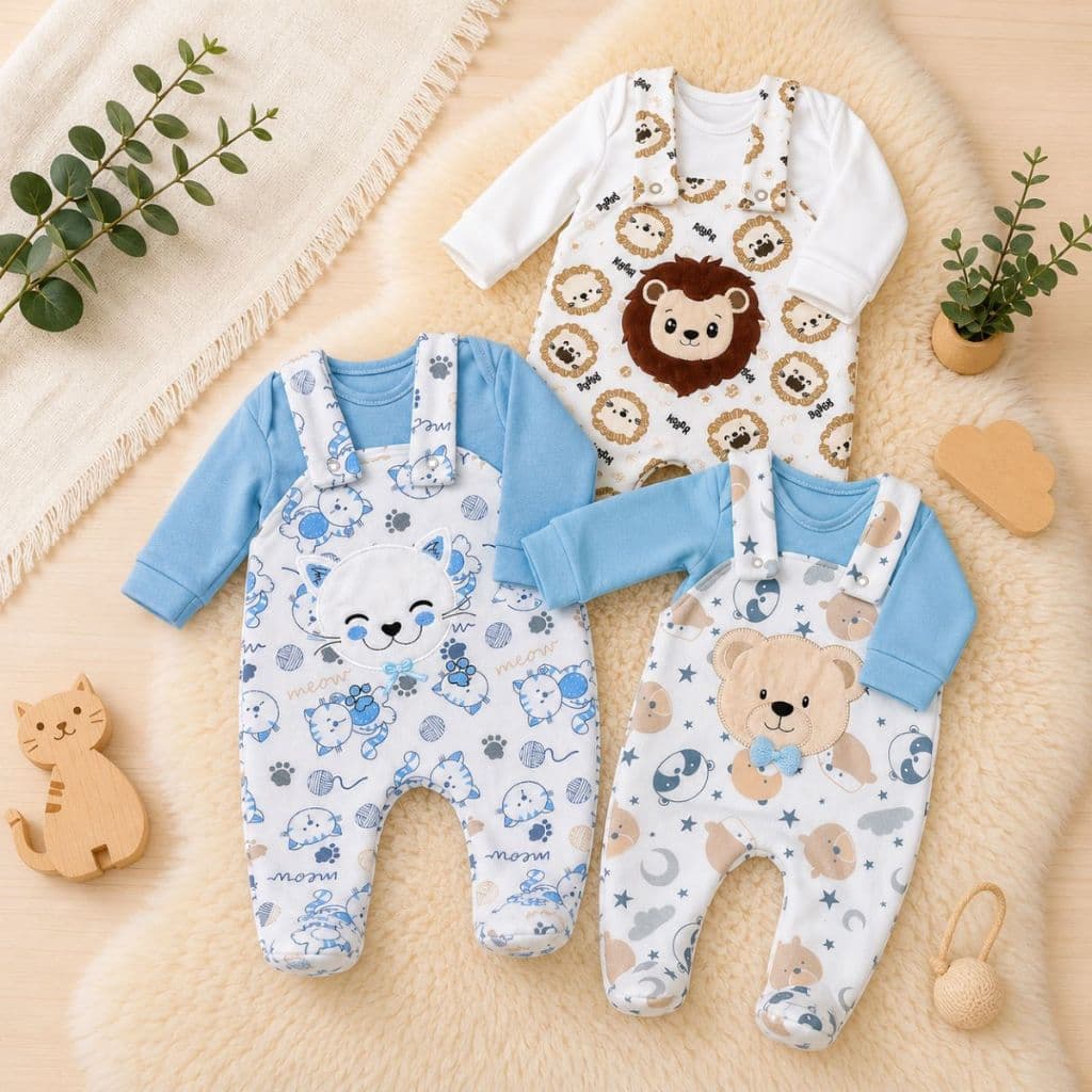 Conjunto Bordado Para Bebê Menino Menina Jardineira de Soft com Body Confortável Roupas Bebe Enxoval