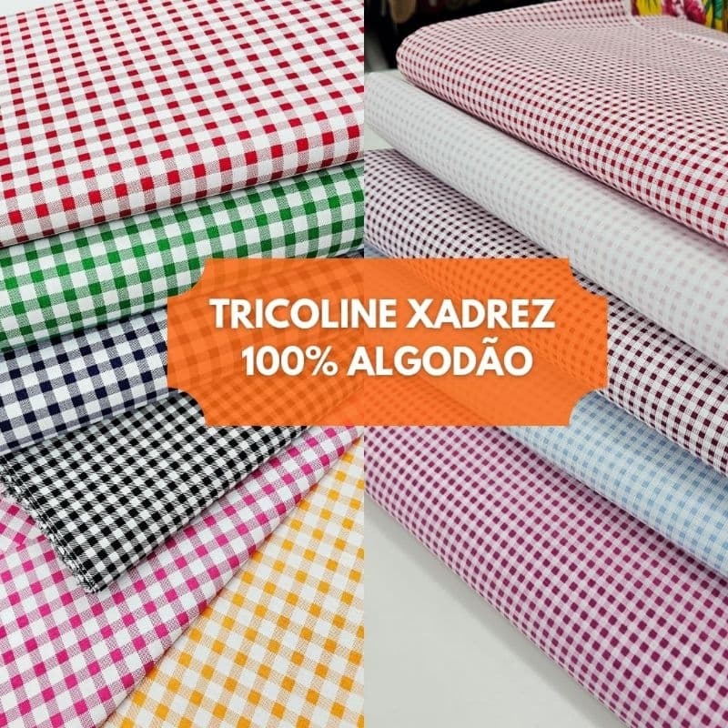 Tecido tricoline 100% algodão xadrez patchwork festa junina 1,50 de largura