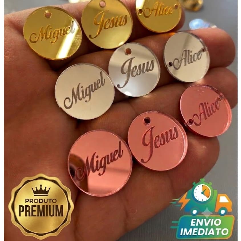 Tag Personalizada com Nome ou Logo em acrílico Redonda com 2cm Lembrancinha, casamento, crochê, aplique, etiqueta