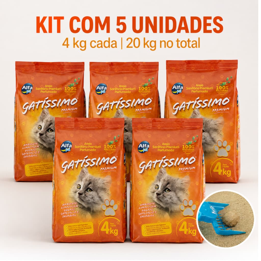 Kit 5 Areia Fina Sanitária Com Perfume Premium Higiênica Granulado Para Gatos Gatissimo .2.0.k.g.