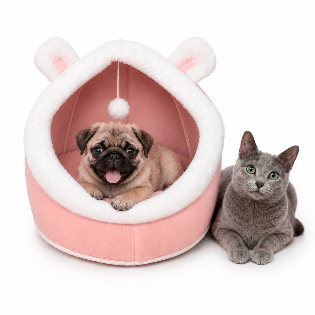 Caminha Toca Casinha De Pelúcia Cabana Luxo Rosa Pet Gatos Cachorros Pequenos  Confortável