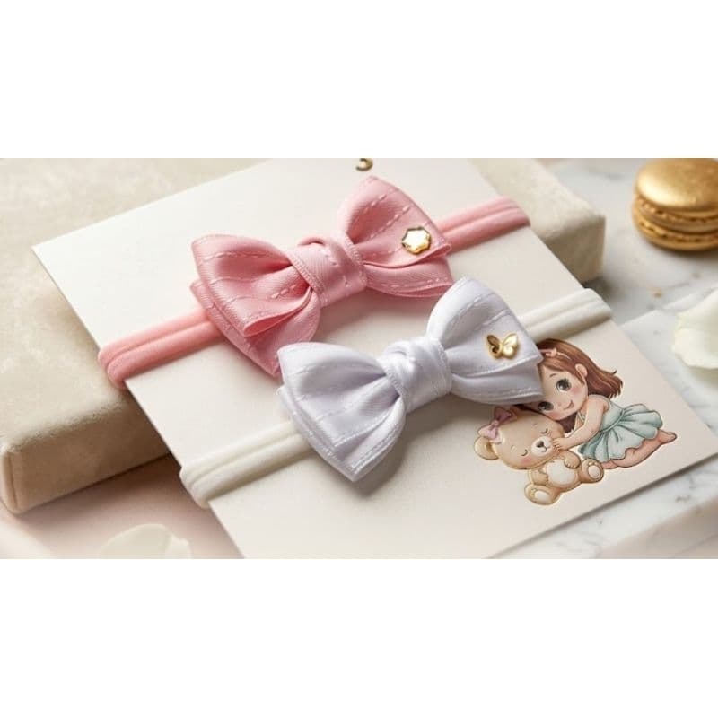 Faixinhas para Bebê Menina Branca e Rosa Bebê Luxo Kit com 02 Faixinhas Laços para Bebê Macia Enxoval Maternidade
