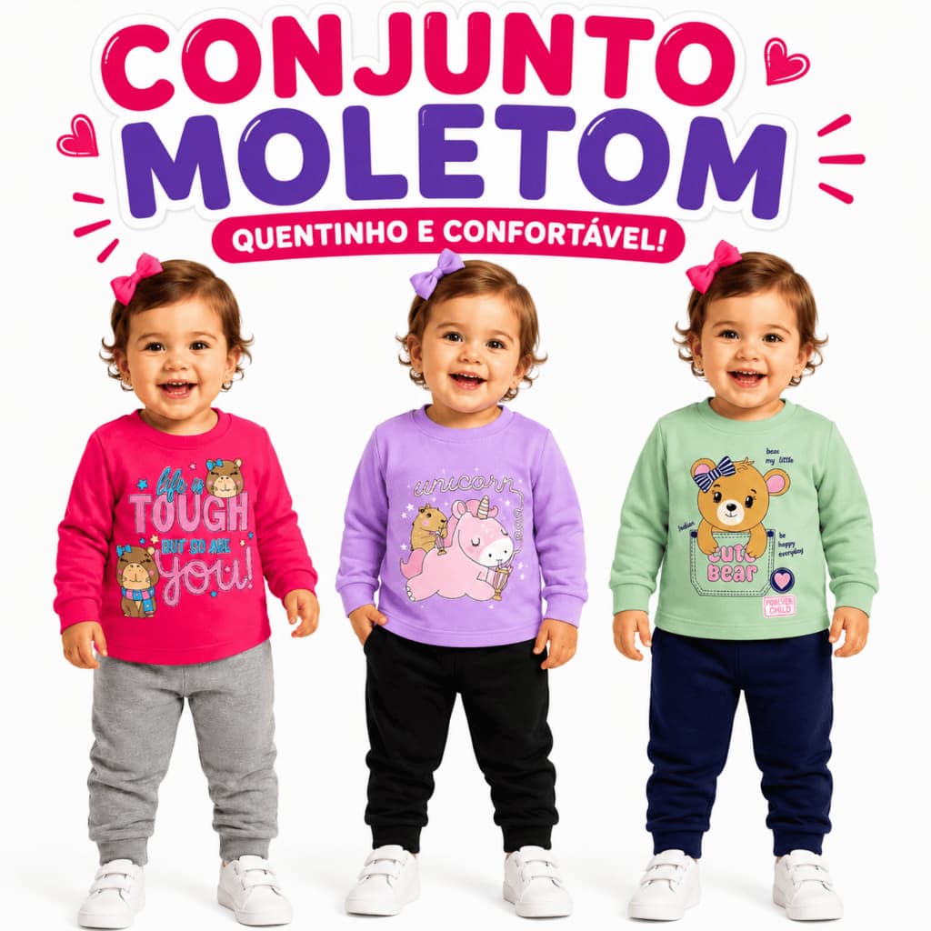 Conjunto Moletom Bebê Menina Quentinho Inverno Blusa Calça 1 ao 8 Conjunto Moletom Infantil Promoção