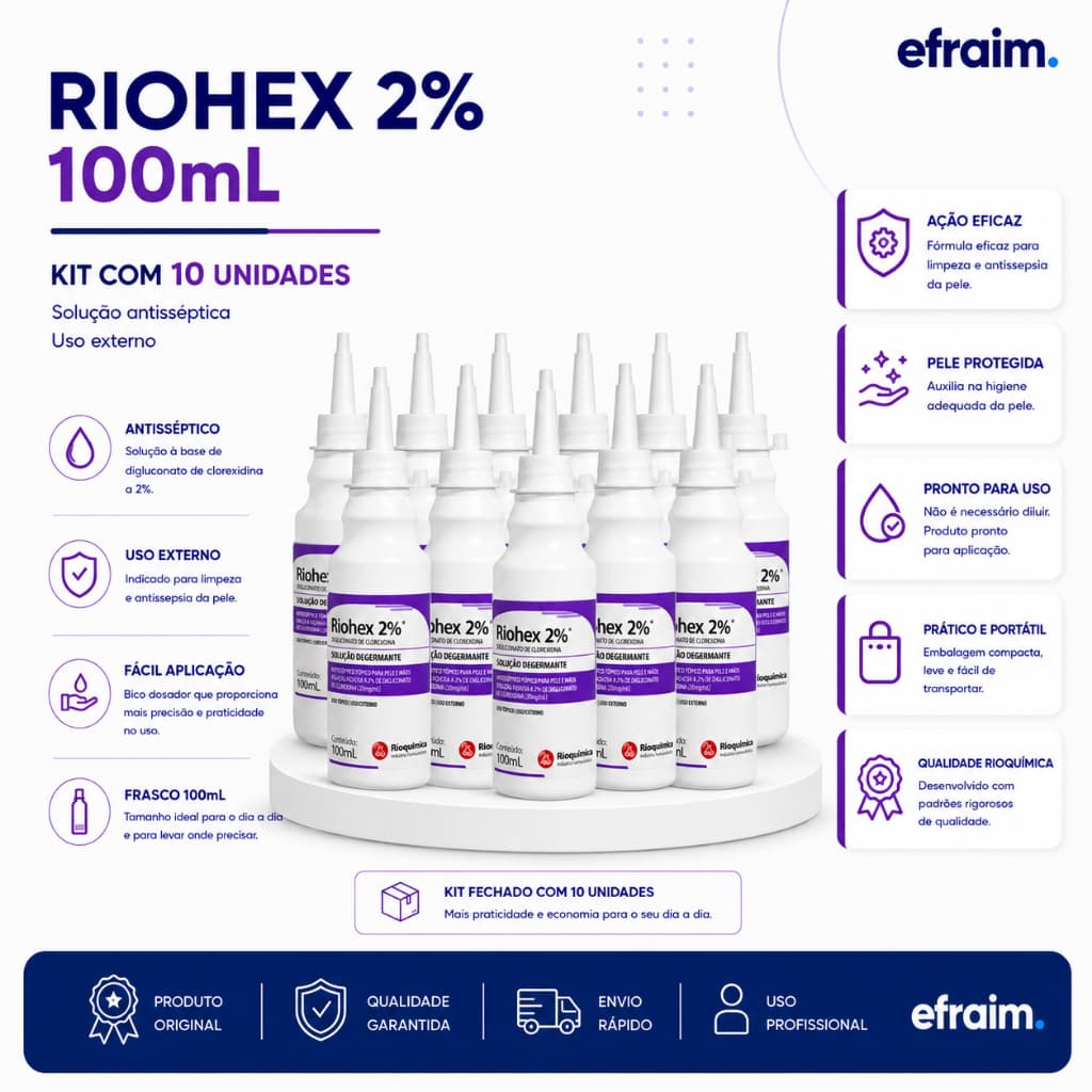 Kit 10 Unidades Clorexidina 2% Degermante 100ml Riohex Rioquimica