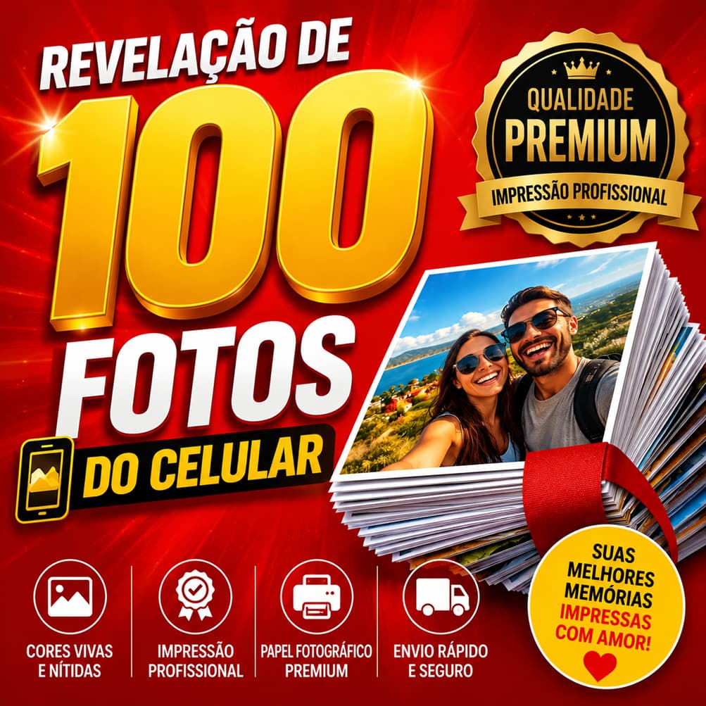 Pacote 100 Fotos 10x15 Luxo Cores Vivas e Alta Definição - Tipo Papel: Fotográfico Brilho