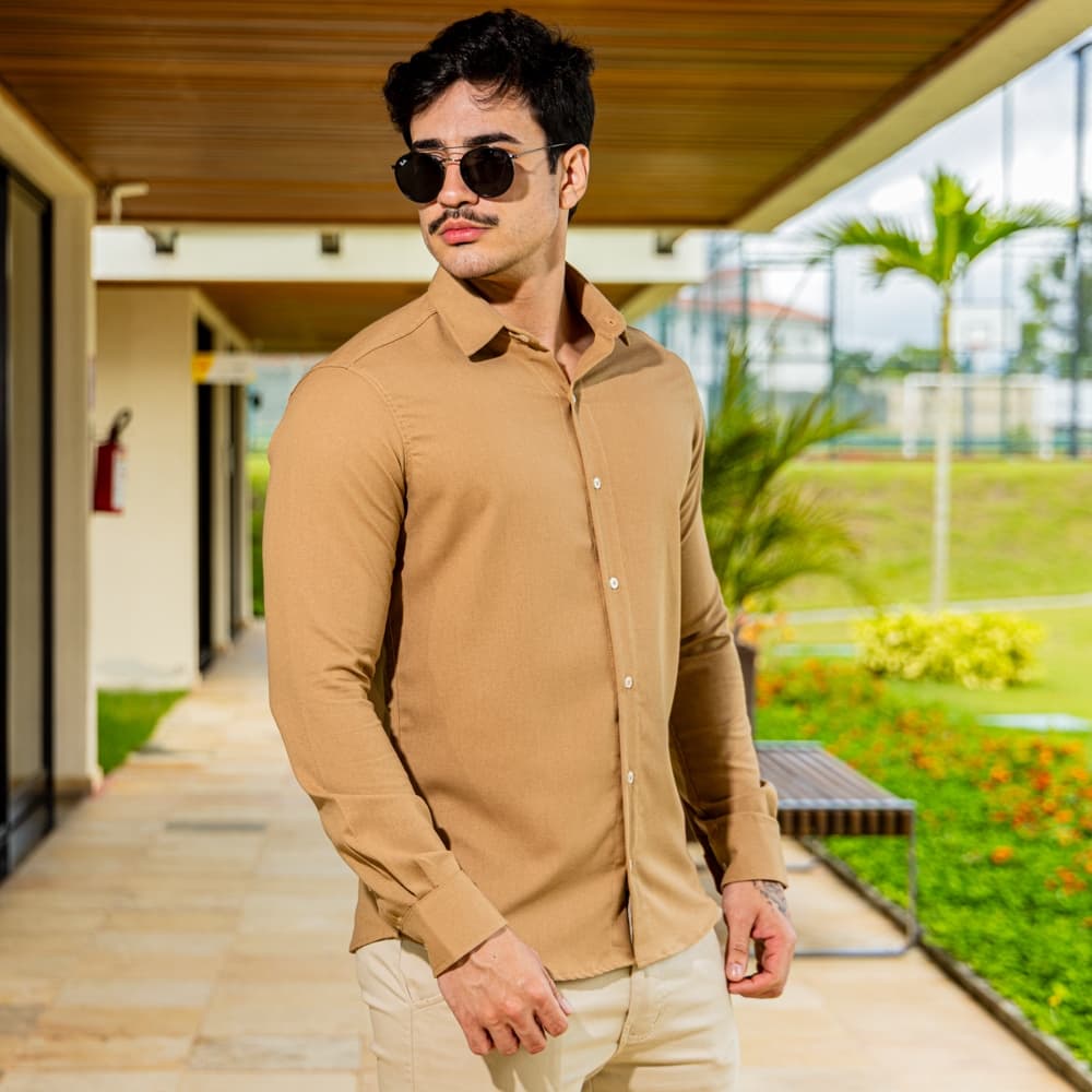Camisa Masculina Social Manga Longa Slim Fit Elegante para Trabalho e Eventos