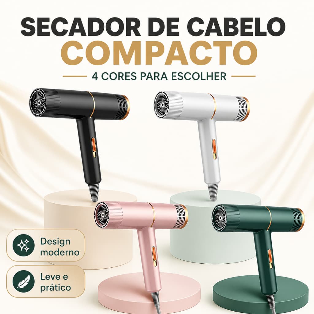 Secador de Cabelo Profissional Portátil 110V com Íons Negativos e 3 Velocidades para Casa e Viagem