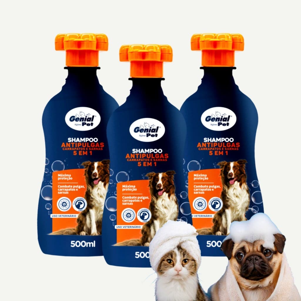 Kit 3 Shampoo Para Cachorro E Gatos Anti Pulgas Carrapatos e Sarna Pet Caes 500ml
