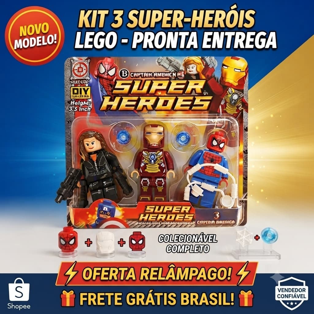 Kit Super Heróis Boneco tipo LEGO – Homem Aranha + Homem de Ferro + Viúva Negra – Mini Figuras Blocos de Montar