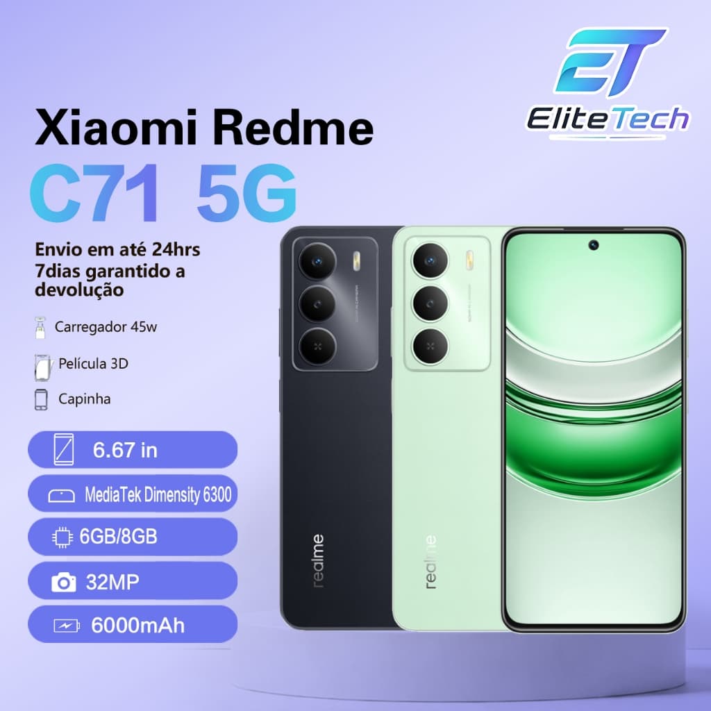 Smartphone Xiaomi Realme C71 5G RAM 256GB 8GB128GBGB 4GB Lacrado + NOTA FISCAL