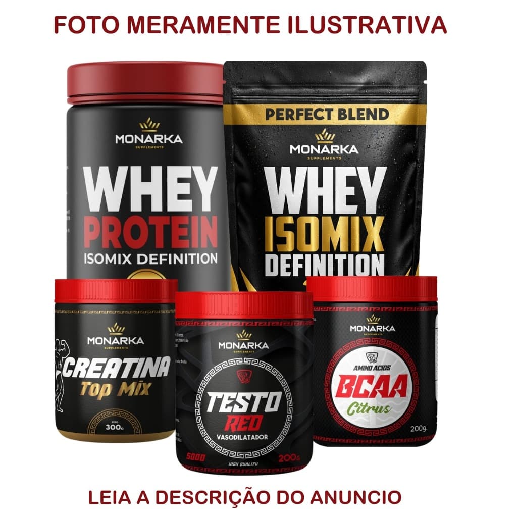 Whey Protein Blend Concentrado Isolado 1Kg + Creatina 300g + BCAA 200g + Pre treino Testo 200g - 01