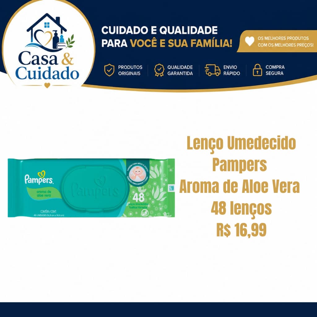 Lenço Umedecido Pampers Aroma de Aloe Vera 48 lenços