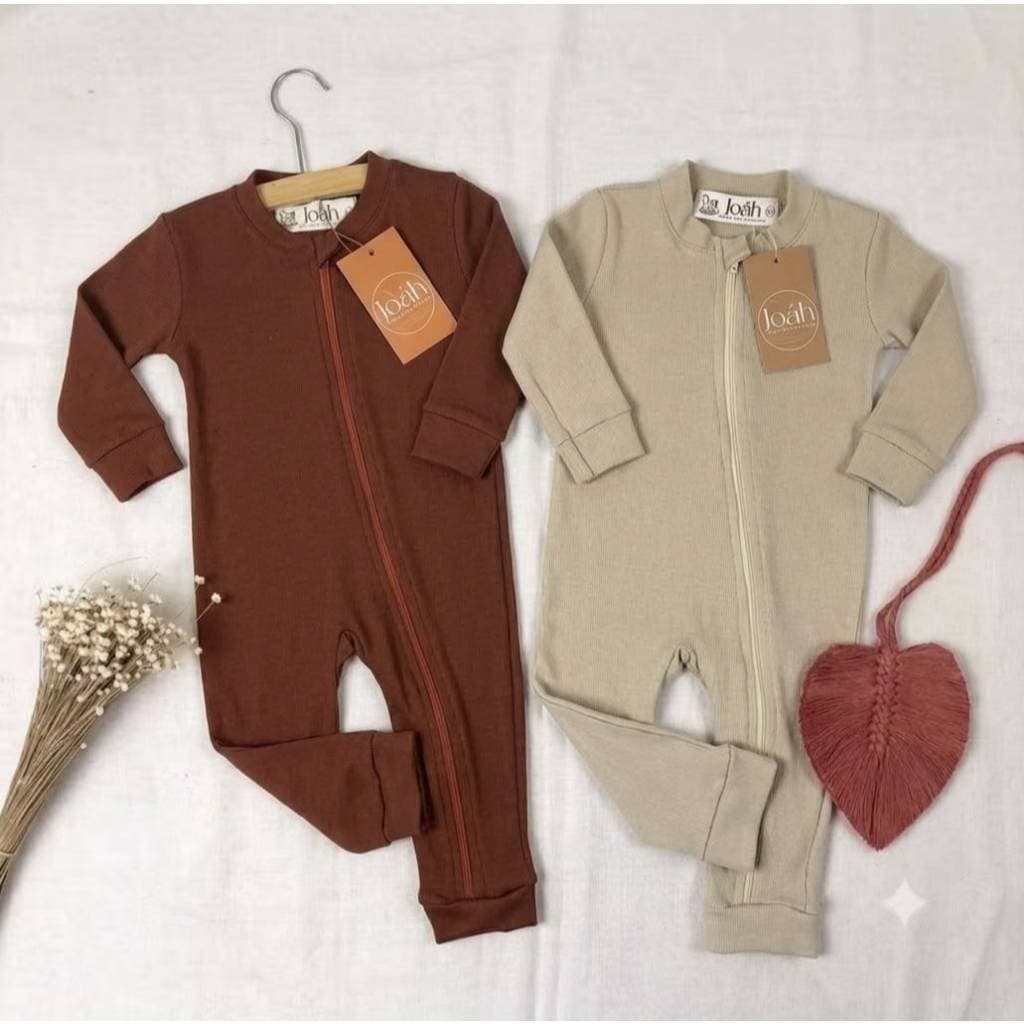 KIT 2 UNIDADES MACACÃO BEBE ALGODÃO CANELADO COM ZIPER MINIMALISTA NEUTRO MENINO  MENINA ENXOVAL