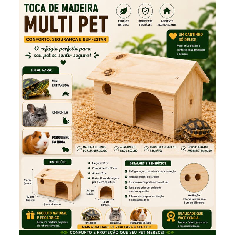 Casinha Toca Para Mini Tartaruga Coelho e Pequenos Roedores